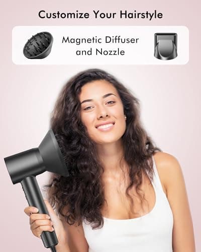 D YＳ０Ｎ Hair Dryer Alternatives, 160000RPM Professional High Speed Ionic Blow Dryer, 500 Million Negative Ions & Heat-Control & Low Noise Hairdryer & Magnetic Diffuser, Fast Drying, No Heat Damage 6