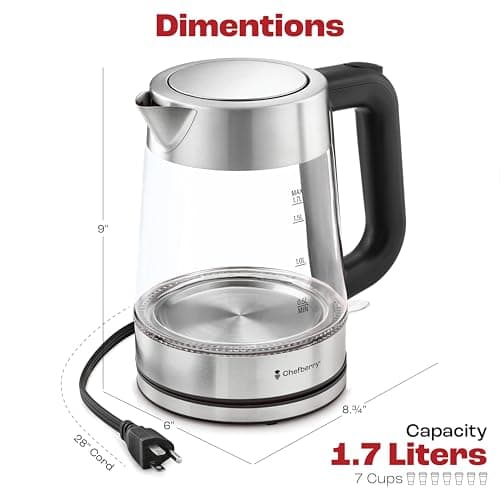Electric Kettle for Boiling Hot Tea & Water | 1.7L Stainless Steel Borosilicate Glass Boiler With No Plastic, Automatic Shutoff, BPA Free, Fast Heating Technology (Black) 9