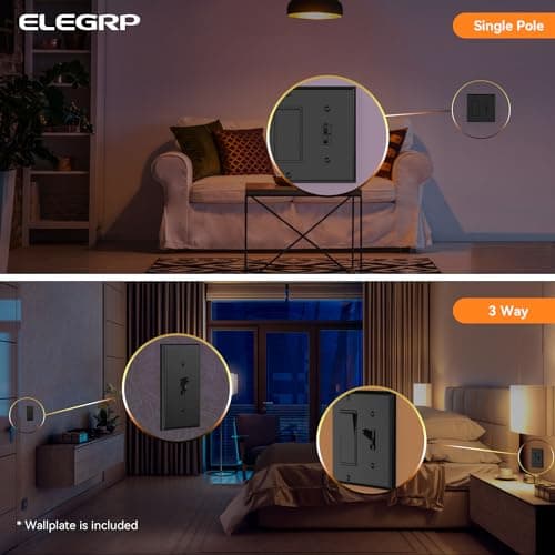 ELEGRP Digital Toggle Dimmer Switch for Dimmable LED, CFL and Incandescent Light Bulbs, Single Pole or 3-Way Toggle LED Dimmer Light Switch, Wall Plate Included, UL Listed, 6 Pack, Black 5