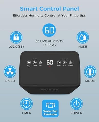2000 Sq.ft Dehumidifier for Basement, Trazico 30 Pint Dehumidifiers for Home Large Room Bedroom Bathroom with Drain Hose, Intelligent Humidity Control, 3 Modes, 24H Timer, Auto Defrost, Black 5