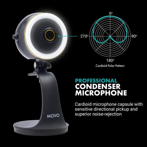 Movo WebMic HD Pro All-in-One Webcam with Microphone and Ring Light- 1080p HD Camera, Pro Cardioid Condenser Microphone, LED Ring Light -HD Webcam for Streaming, Video Conferencing, Recording, Gaming 5