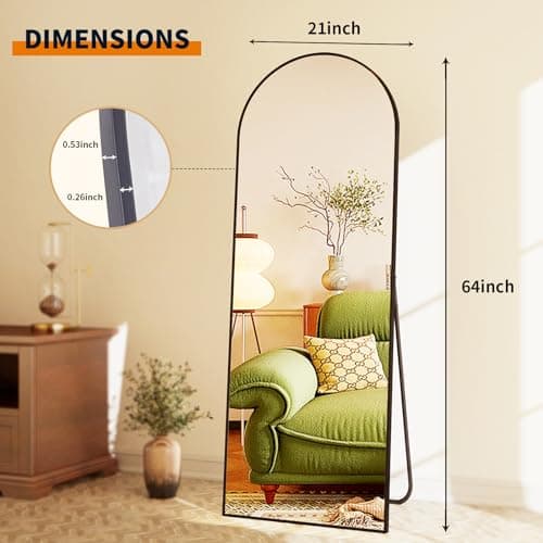 GLSLAND-21x64 inch Arched Full Length Mirror-Aluminum Alloy Frame High Definition-Full Body Mirror for Bedroom or Living Room 7