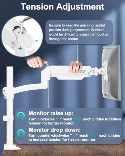 Single Monitor Mount Arm, VESA Desk Mount Stand for 13-32 inch Computer Screen up to 22 lbs, Adjustable Height Tall Monitor Arm with Tilt Swivel Rotation, VESA 75 100mm, White, Freelift 9