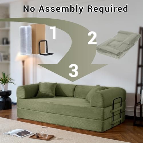 NNQ Compressed Sofa, Convertible Sofa Bed, Corduroy Compression Boneless Couch with Pillow, Comfy Modular Foldable Floor Sleeper Sofa for Bedroom, Living Room, Lounge, Studio (Light Green) 5