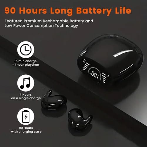 Piluyaa Sleep Earbuds Bluetooth in Ear Light-Weight Headphones, Mini Invisible Earplugs Small Design for Side Sleepers, 58H Playtime with Charging Case, Clear Calls& Noise Block-Black 5