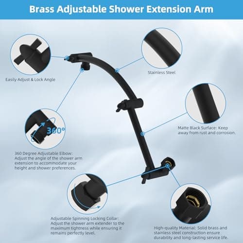 Hibbent All Metal cUPC Certified Rain Shower Head, 10'' High Pressure Rainfall Showerhead with 16" Shower Head Extension Arm, Solid Brass Adjustable Shower Arm Extender, fixed Showerheads, Matte Black 2