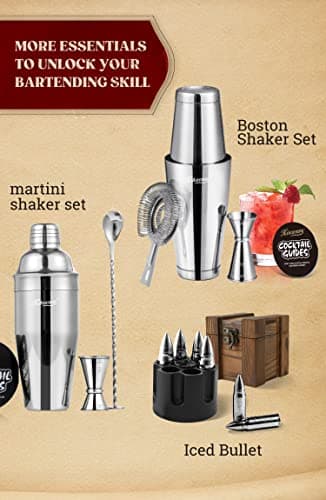 KITESSENSU Boston Cocktail Shaker Set, 4-Piece Boston Shaker Tins Bartender Kit with 18oz & 28oz Mixed Drink Shaker, Hawthorne Strainer, Double Measuring Jigger, Cocktail Recipe Cards Included 7