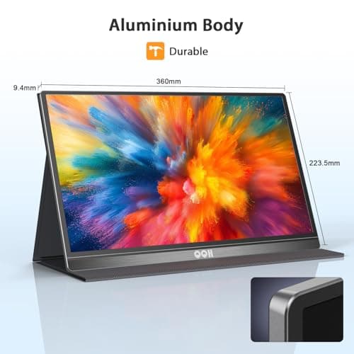 QQH Portable Monitor, 15.6 Inch FHD 1080P USB C HDMI Alloy Travel Screen for Laptop with w/Smart Cover & Built-in Speaker, Plug&Play Ultra Slim Portable Second Monitor for Laptop PC Phone Mac 7