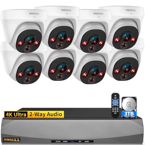 OOSSXX (4K Ultra & 130°Wide-Angle) Wired Outdoor Security Camera System Dome PoE IP Cameras for Video Surveillance 2-Way Audio 8MP Home Security Cameras Systems