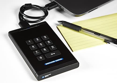 SecureData SecureDrive KP 500GB Hardware Encrypted USB 3.0 External Drive FIPS 140-2 Level 3 Unlock via Keypad TAA Compliant, CJIS, HIPAA, CMMC, GDPR Compliant, Works with Mac and Win Free AV 9
