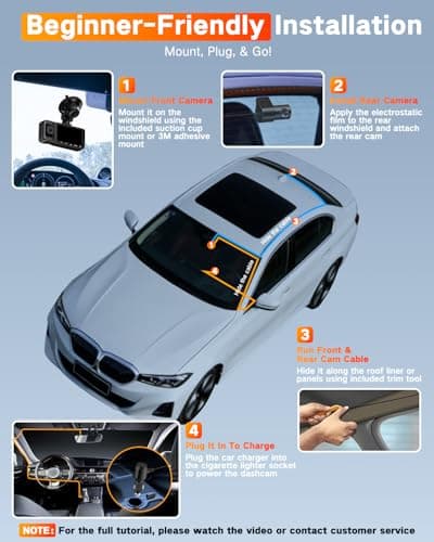 WECOOL 4K UHD 3 Channel Dash Cam Front and Rear Inside, Free 64GB Card Included, 360° Wide-Angle Full-View Dash Camera for Cars with Night Vision, 24H Parking Mode, G-Sensor, Loop Recording, 5GHz WiFi 7