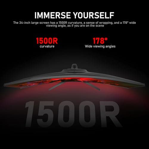 Gawfolk 34 Inch Ultrawide Curved 120Hz Gaming Computer Monitor 1500R PC screen 21:9 UWQHD (3440x1440) ,G-Sync,128%sRGB,178° Viewing Angle,HDMI、Display Port,Compatible with wall mounting 75×75MM- Black 3