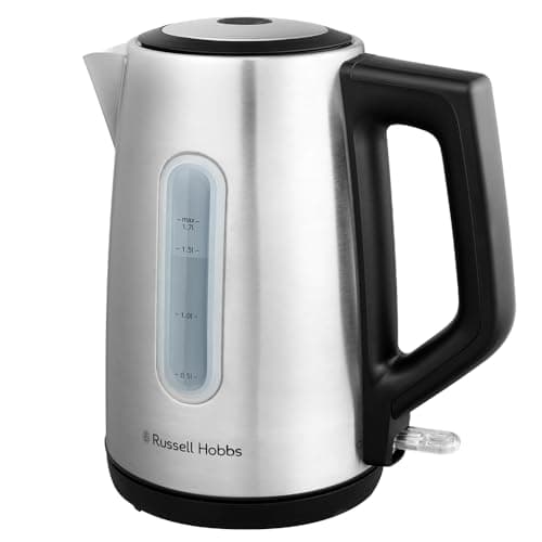 Russell Hobbs Heaton 27380-70 Electric Kettle (Hot Water, Tea, Coffee, 1.7 L, Lid with Pressure Opening, Perfect Spout, Removable and Washable Filter, LED Lighting, Stainless Steel, 2400