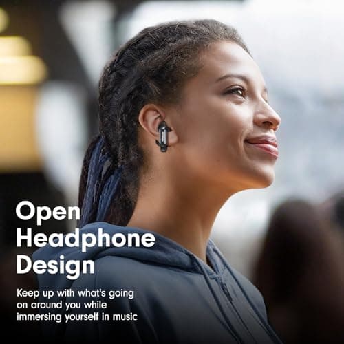 Yomdud Ultra Open Ear Earbuds Bluetooth 5.4,Wireless Clip On Earbuds Sound Quality Clear,Lightweight and Comfortable Design,Stable Fit,42 Hours of Play Time Black 7