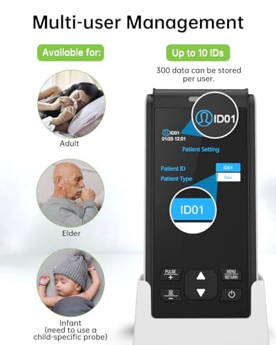 Pulse Oximeter - Handheld Pulse Oximeter Rechargeable Overnight Pulse Ox Continuous oxygen meter finger pulse oximeter Fingertip with Pulse o2 sat monitor finger for oxygen SpO2 5