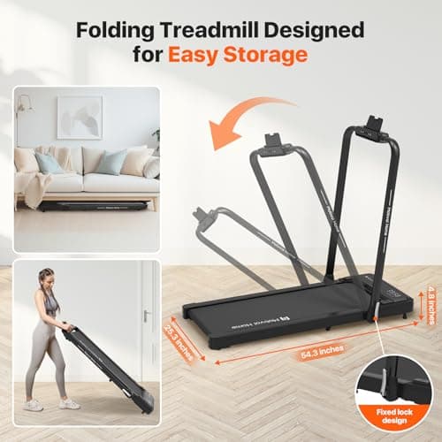 Mobvoi Home Treadmill Plus 3 in 1 Folding Treadmill Walking Pad 2.5HP Compact Under Desk Running Walking Machine for Home Office Remote Control LED Display Speaker Large Running Area 265LBS 7.6 MPH 8