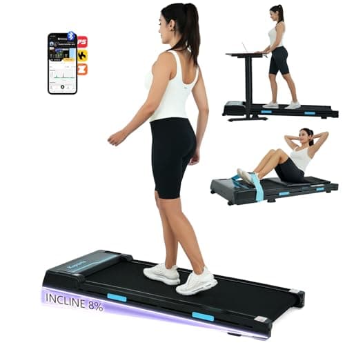 Ksports Walking Pad & Folding Treadmill – 2.5HP, Sit-Ups Mat, Bluetooth App, Portable Wheels | Incline, Desk, Dual Displays, 308 lbs Capacity (Walking Pad Manual Incline)