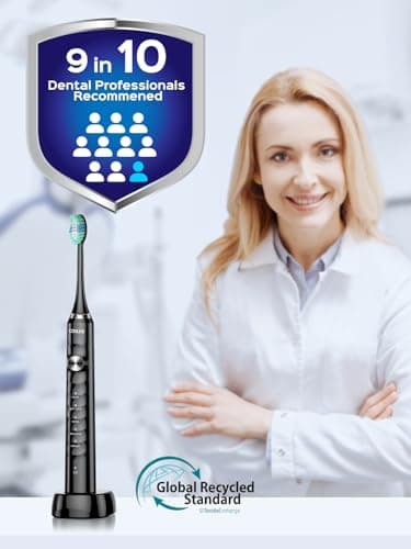 COSLUS Sonic Electric Toothbrush for Adults C40(DY-108Pro): 47000 VPM for Deep Cleaning with Travel Case - 5 Modes for Sensitive Teeth & Brace, Wireless Charging, 6 Brush Heads for Family, Black (1PC) 5