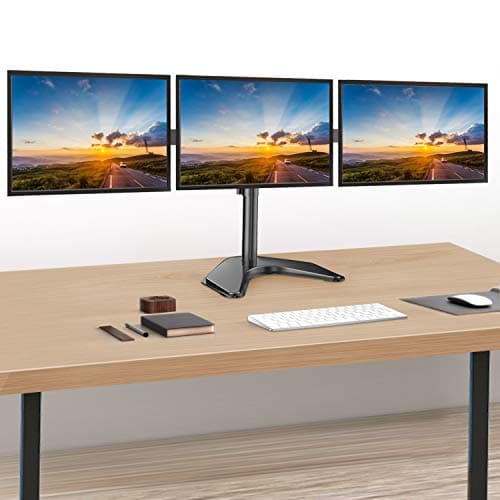 HUANUO Triple Monitor Stand - Free Standing Three Monitor Desk Mount for Screens Up to 24 inch, Heavy-Duty Fully Adjustable Arm, Holds Up to 22lbs Each, VESA 75x75 or 100x100 6