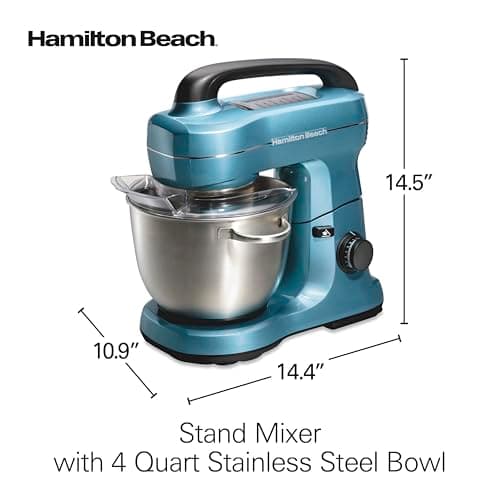 Hamilton Beach Electric Stand Mixer, 4 Quarts, Dough Hook, Flat Beater Attachments, Splash Guard, 7 Speeds with Whisk, Easy-Carry Top Handle, Blue 8