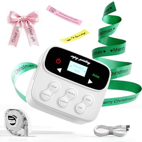 Phomemo Ribbon Label Printer, Kitchen Magnetic Label Maker Machine with Tapes F12 Handheld Rechargeable Backlit-LCD Screen Labeler One-Click Print Date for Home Food School Gift Wrapping Fridge White