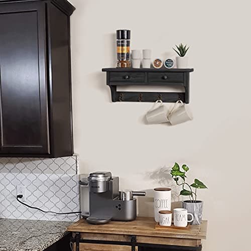 Emfogo Wood Coat Hooks Wall Mounted, Rustic Style with 4 Hooks & Shelf for Entryway, Mudroom, Bedroom, Kitchen, Bathroom (Black) 7