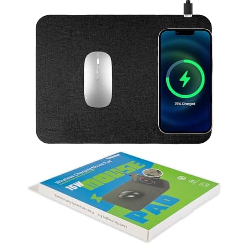 Fast Wireless Charging Mouse Pad 15W, Office Desk Pad with Ultra-Smooth Surface Non-Slip Rubber Base, Waterproof Mousepad for Computers/Office/Work/Home/Pad for iPhone Samsung (Black)