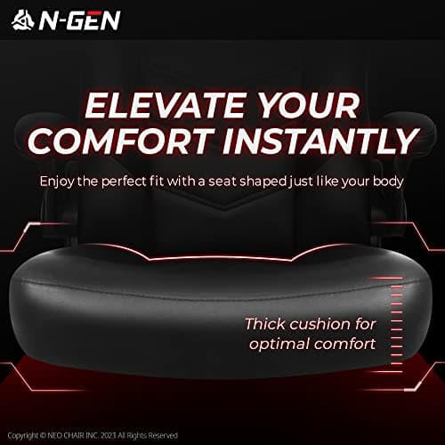 N-GEN Video Gaming Chair Ergonomic Computer Desk Office Chair with Lumbar Support Adjustable Height Swivel Wheels Flip-Up Arms PU Leather Home and Office (Black) 5