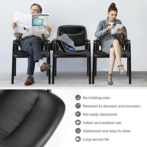 OLIXIS Guest Reception Desk Chairs Without Wheels, PU Leather Padded Arms, for Office Waiting Room Restaurant Library Barber Store Clinic Lobby Student Adult, Black- 1 Pack 5
