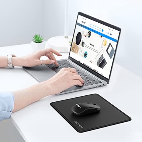 TECKNET Mouse Pad with Anti-fray Stitching, Waterproof Surface & Non-Slip Rubber Base with Stitched Edges Gaming Mouse Mat for Laptop，Compatible with Laser and Optical Mice - Black 7
