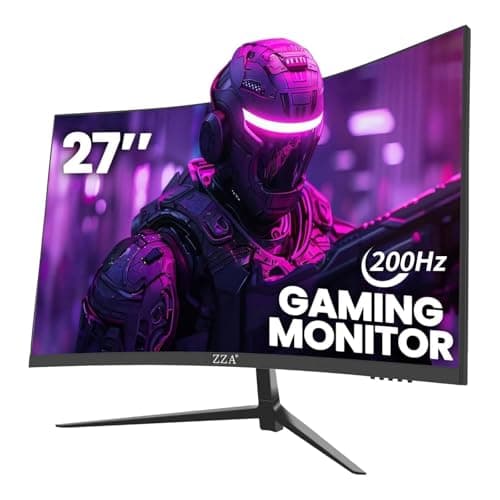 ZZA 27 Inch Curved Computer Monitor,200Hz|180Hz|144Hz Pc Monitors FHD 1080P 1800R VA Screen, Monitor 27 inch 100% sRGB, AMD FreeSync Eye Care Ultra-Thin Bezels HDMI & DP Port