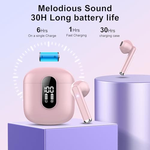 Jesebang Wireless Earbuds, 2024 Bluetooth 5.3 Headphones, Stereo Earphones with ENC Mic, Wireless Headphones in Ear Earbuds with Dual LED Display, 30H Playtime, Gym IP7 Waterproof, Pink 5