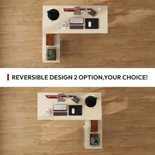 SANODESK 63'' L Shaped Standing Desk with 2-Drawer File Cabinet, Electric Height Adjustable Stand up Desk w/USB Charge Ports, Home Office Modern Wood Computer Desk with Shelves,White Frame/Maple Top 5