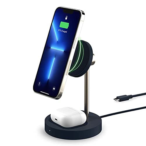 iOttie Velox Magnetic Wireless Duo Stand. 7.5W Mounting Stand + 5W Charging Pad. MagSafe Compatible for iPhone 12, iPhone 13, iPhone 14, & iPhone 15 Series & Qi AirPods Charger (Adapter not Included)