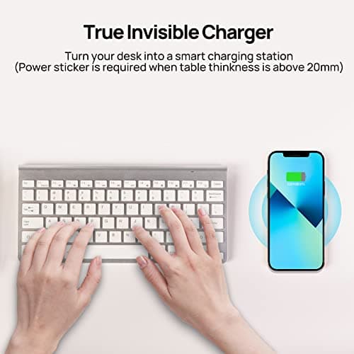 KPON Invisible Wireless Charger,30mm Under Desk Charger Mat, Furniture Table Nightstand Desktop Charging Station for iPhone17/16/15/14/13/12/Samsung/LG/Google Pixel Desk Essentials(with QC Adapter) 5