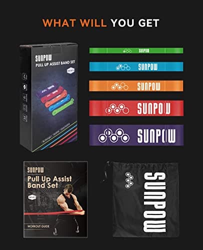 SUNPOW Pull Up Assistance Bands - Set of 5 Resistance Heavy Duty Workout Exercise Stretch Fitness Bands Assist Set for Body, Instruction Guide and Carry Bag Included 7