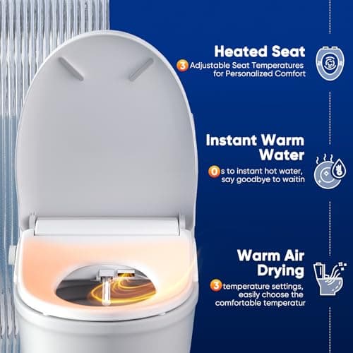 Bidet Toilet Seat- Bidet Attachment for Toilet with Warm Water & Dryer, Feminine & Child Wash, Self-Clean Stainless Steel Nozzle, Adjustable Water Pressure, Slow Close Lid 5