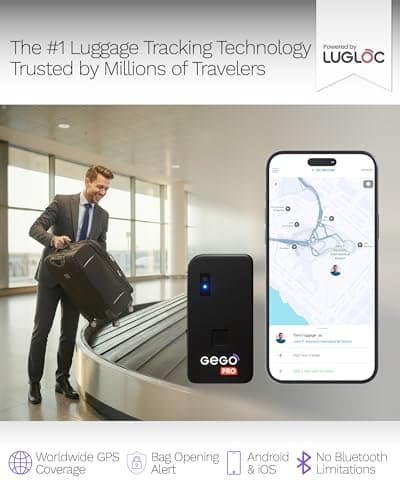 GEGO PRO – GPS Luggage Tracker Designed for Travel, Real-Time Global Tracking for Bags & Gear, Bag-Opening Alert, Worldwide Coverage, 4G LTE Connectivity, Unlimited Range. Subscription Required. 2