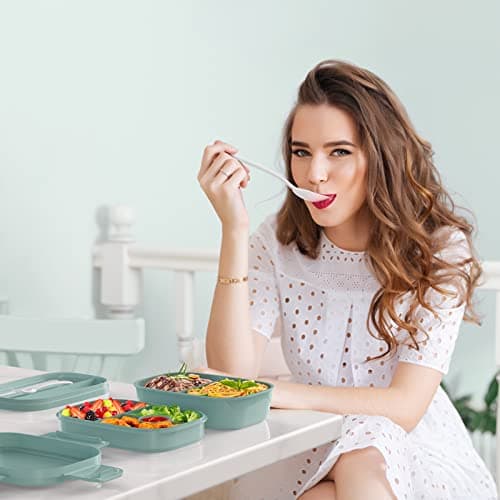 HOMETALL Adult Lunch Box,3 Stackable Bento Lunch Containers for Adults, Modern Minimalist Design Bento Box with Utensil Set, Leak-Proof Lunchbox for Dining Out, Work, Picnic 7