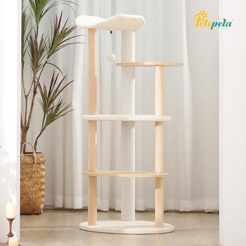 PETEPELA Wood Cat Tree Tower for Indoor Cats,5-Level Cat Climbing Tree Cat Play House with Sisal Scratching Posts Beige 7