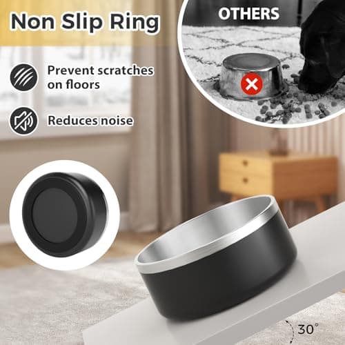 LIHOOOOM Stainless Steel Dog Bowl, Metal Water and Food Dish for Large Dogs, Insulated Non-Slip Pet Bowl, Easy Clean, 64oz, Black 7