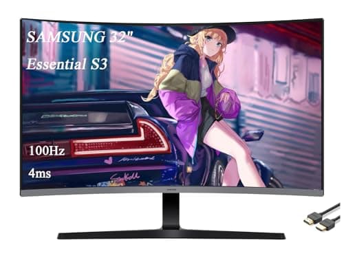 Samsung 32" Essential S3 Series FHD 1800R Curved Monitor, 100Hz, Game Mode, Eye Saver Mode, Black, with HDMI Cable