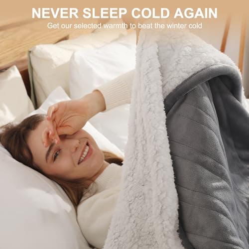 Heated Blanket King Size Electric Blanket 100''X90'' - Fast Heating Blanket Ultra Soft Sherpa, Dual Controllers with 5 Heat Levels & 10 Hrs Timer, Machine Washable Queen Heated Blanket(Gray) 5
