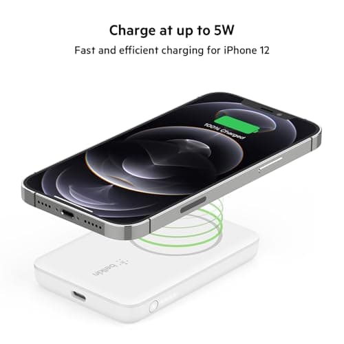 Belkin Portable Charger, MagSafe Charger Wireless Power Bank - 7.5W Wireless Charger - Portable Magnetic Battery Pack - iPhone 16, 15, 14, 13, Plus, Pro, Max, AirPods, Google Pixel 10, etc. - White 5