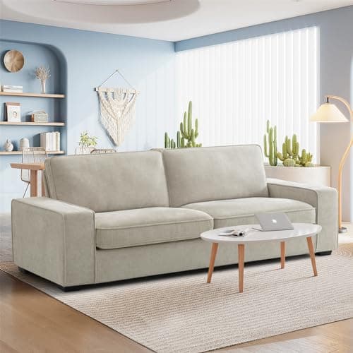EASELAND Sofa Couch, 88" Chenille Loveseat for Living Room, 3 Seater Lounge Sofa for Bedroom with Removable Back and Seat Cushions, Modern Deep Seat Comfy Couch with Solid Wood Legs and Armrest(Beige)
