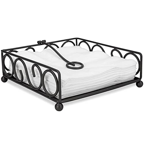Scroll Design Flat Napkin Holder (Black), By Home Basics / With Weighted Pivoting Arm | Table Napkin Holder / Napkin Holders For Kitchen
