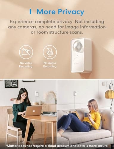 meross Matter Human Presence Sensor, 3-in-1 PIR & Light & mmWave Radar Motion Sensor, AI Motion Detector for Matter Smart Home Automation, Supports HomeKit, Alexa, Google, Home Assistant, 2.4GHz Wi-Fi 6