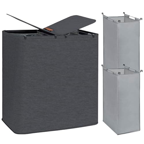 STORAGE MANIAC Double Laundry Hamper, 136L Laundry Sorter with Lid and Removable Bags, Clothes Hamper, Large 2 Section Clothes Basket with Handles for Small Space, Dorm, Closet, Bathroom, Black