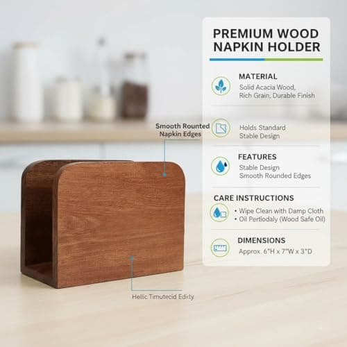SHAFA IMPEX Acacia Wood Napkin Holder for Table, Wooden Napkin Holders for Kitchen, Standing Napkin Dispenser for Kitchen Dining Room Party Use, Kitchen Table Decor (Acacia 5.5"D x 2.5"W x 4"H) 7