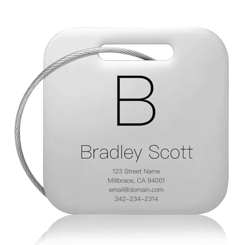 KCULE Customized Stainless Steel Luggage Tags: Personalize Your Suitcases, Backpacks, and Bags with Your Text (Silver)